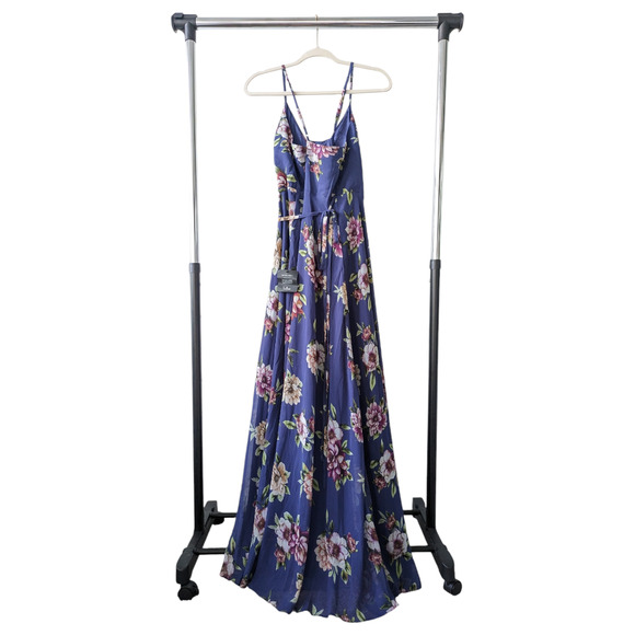 Lulu's Always There For Me Navy Blue Floral Print Wrap Maxi Dress Large - Picture 3 of 7
